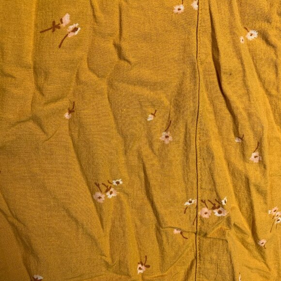 ana Women Floral Linen Blend Mustard Yellow Flutter Sleeve Mini Sheath Dress M - Picture 4 of 9